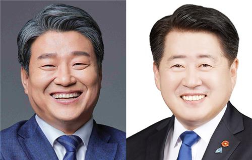 양문석(왼쪽) 민주당 경남지사 후보와 오영훈 민주당 제주지사 후보/연합뉴스