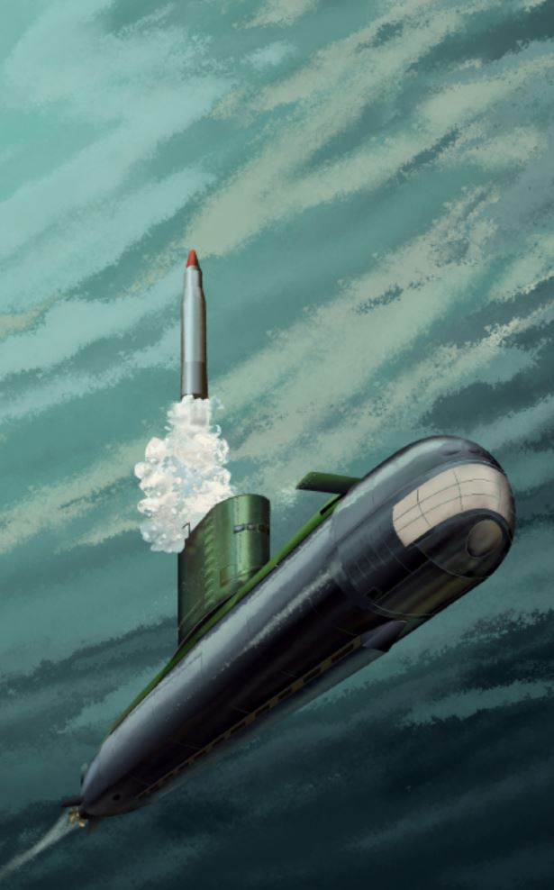 북한 신포급 잠수함이 SLBM 발사하는 상상도/이미지출처=COVERT SHORES