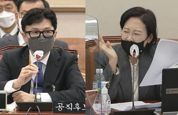 (왼쪽)한동훈 법무부 장관 후보자와 이수진 더불어민주당 의원. 유튜브 캡처