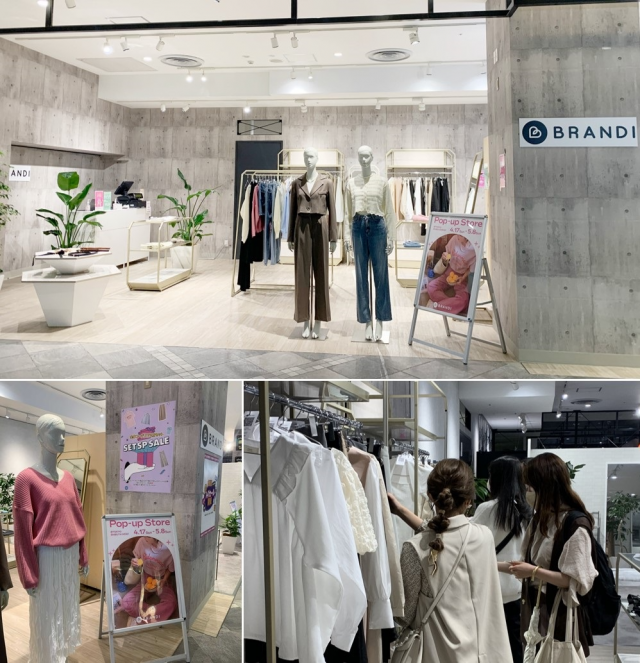 여성 패션 플랫폼 브랜디가 일본 도쿄 시부야 ‘마루이 모디’ 쇼핑몰에 문을 연 팝업스토어 내부(위)와 쇼핑 중인 일본 고객들의 모습(아래)/사진 제공=브랜디