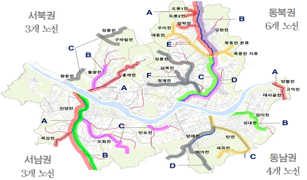 서울시 ‘하천마스터’가 활동할 16개 주요 하천 현황. 자료 제공=서울시