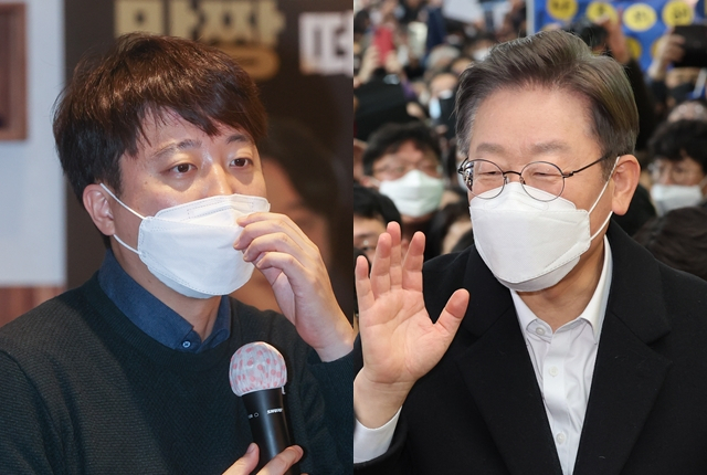 이준석(왼쪽) 국민의힘 대표와 이재명 더불어민주당 인천 계양을 국회의원 보궐선거 후보. 연합뉴스