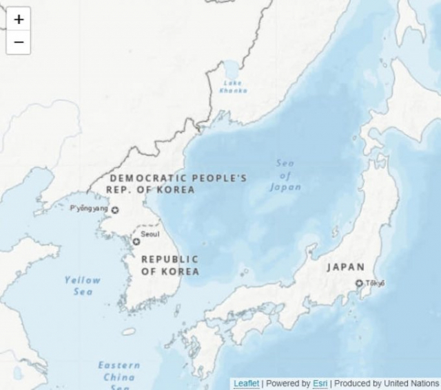 유엔(UN)이 운영하는 '지리공간'에 동해가 일본해로 표기됐다. 페이스북 캡처