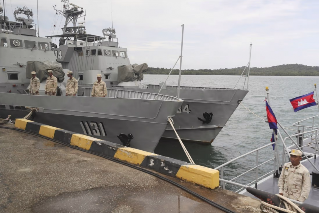 2019년 7월 캄보디아의 레암 해군기지에 정박한 경비정의 모습. AP연합뉴스