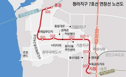 서울지하철 7호선 연장선 노선도 및 위치도. 그래픽 제공=인천시