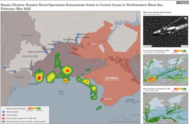 우크라이나 남부 흑해 해협을 봉쇄한 러시아 해군/자료=워싱턴포스트(WP)