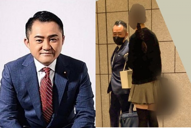 일본 집권 자민당의 요시카와 다케시(왼쪽) 중의원이 18세 여대생과 원조교제를 했다는 의혹이 제기돼 논란이 일고 있다. 트위터·뉴스포스트세븐 캡처