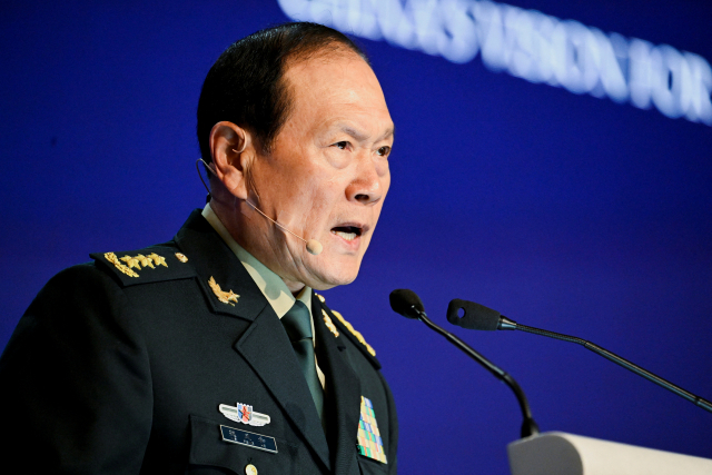 싱가포르에서 열린 아시아 안보회의(샹그릴라 대화)에 참석한 웨이핑허 중국 국방부장/로이터 연합뉴스