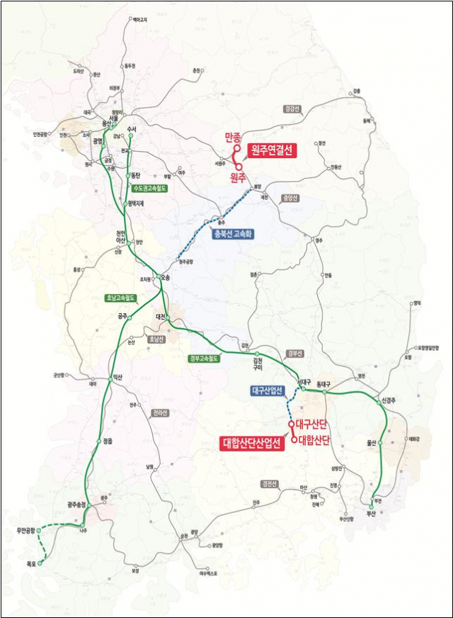 원주연결선(원주～만종)과 대합산단산업선 2개 사업 노선도. 사진제공=국가철도공단