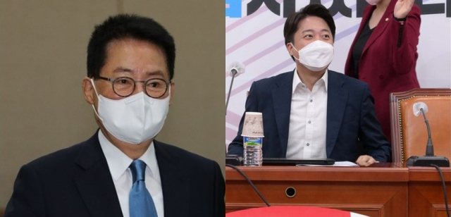 박지원(왼쪽) 전 국가정보원장과 이준석(오른쪽) 국민의힘 대표. 연합뉴스