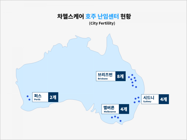 차헬스케어가 보유한 호주 내 난임센터 현황. 그림 제공=차헬스케어