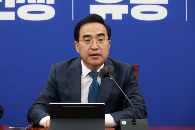 박홍근 더불어민주당 원내대표가 28일 국회에서 열린 원내대책회의에서 발언하고 있다./성형주 기자