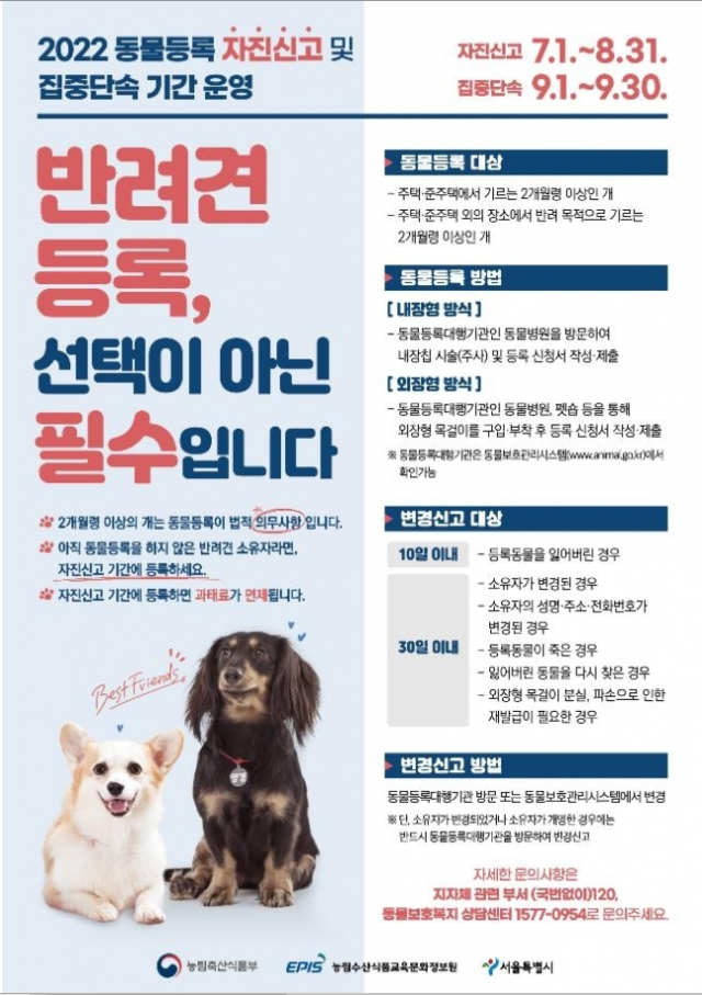 반려동물 보호 강화하는 서울…8월까지 동물등록 자신신고