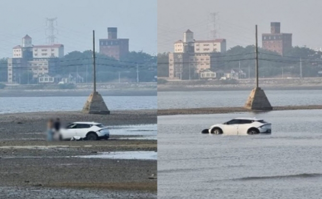 지난 6일 20대로 추정되는 한 커플이 해당 갯벌에 전기차 EV6를 끌고 들어갔다가 밀물에 고립됐다. 페이스북 캡처