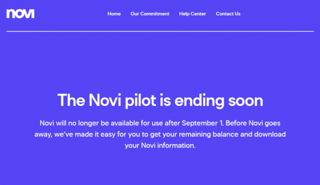 페이스북의 모회사 메타플랫폼의 전자지갑서비스 노비(Novi)가 오는 9월 종료된다. 노비 홈페이지 캡처