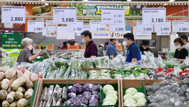 5일 서울의 한 대형마트에서 고객들이 장을 보고 있다. 이날 통계청은 6월 소비자물가 상승률이 6.0%를 기록했다고 밝혔다. 소비자물가 상승률 6%대는 외환위기 이후 24년 만에 처음이다. 권욱 기자