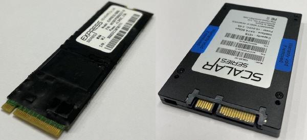 국제CC인증제품, Express M.2 500GB 제품(왼쪽)과 Scalar 10TB SATA 제품(오른쪽)