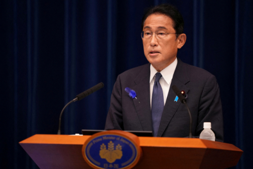 14일 일본 도쿄 총리관저에서 기자회견을 하는 기시다 후미오 총리. 로이터연합뉴스