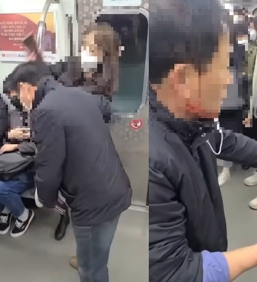 20대 여성 A씨는 서울 지하철 9호선에서 60대 남성의 머리를 휴대전화로 때렸다. 페이스북 캡처