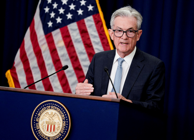 지난달 15일(현지 시간) 제롬 파월 미국 연방준비제도(Fed) 의장이 연방공개시장위원회(FOMC)를 마치고 취재진에게 발언하고 있다.로이터연합뉴스