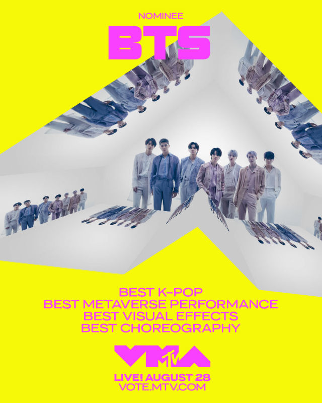 그룹 방탄소년단(BTS)이 미국 '2022 MTV 비디오 뮤직 어워즈'에서 4개 부문 후보에 올랐다. 사진 제공=2022 MTV Video Music Awards