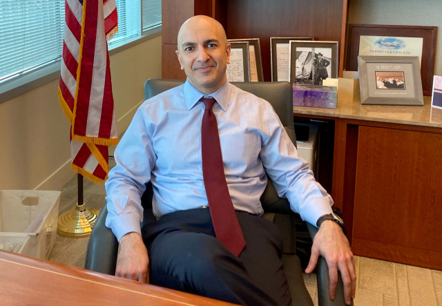 FILE PHOTO: Minneapolis Federal Reserve Bank President Neel Kashkari poses during an interview with Reuters in his office at the bank\
