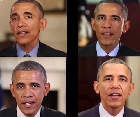 AI 기반 딥페이크 기술로 만든 오바마 전 미국 대통령 영상. 4개 다 ‘가짜’ 오바마다. 사진=유튜브 캡처