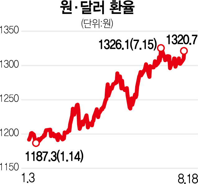 원·달러 환율 다시 1320원대로…당분간 원화약세 압력 이어질듯