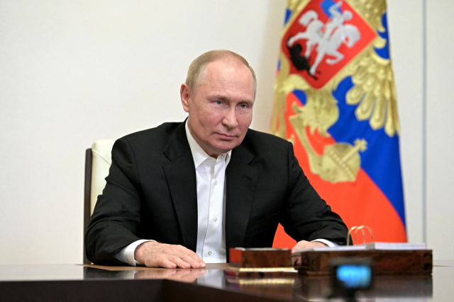 블라디미르 푸틴 러시아 대통령이 지난 15일(현지시간) 타브리다 회담에서 연설하고 있다. AFP연합뉴스