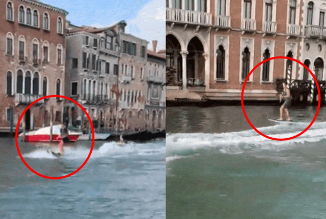 '바보 2명 찾는다'…베네치아 운하서 서핑한 관광객들 [영상]