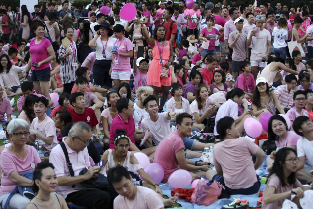 2017년 7월 1일 싱가포르에서 ‘핑크 닷 게이 프라이드’ 행사가 열리고 있다. AP연합뉴스