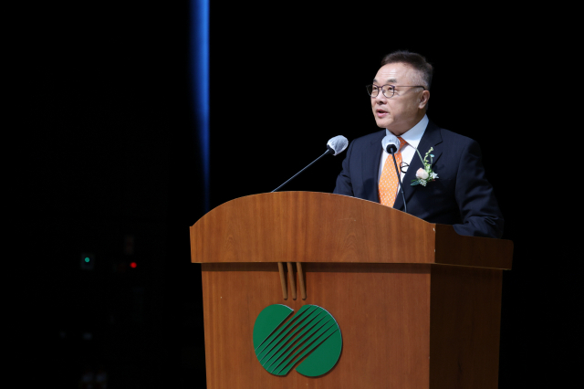 황주호 한국수력원자력 10대 사장이 22일 경주 한수원 본사에서 취임식을 하고 있다. 사진제공=한수원