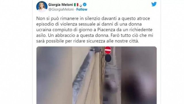 조르자 멜로니 ‘이탈리아 형제들’ 당 대표가 소셜네트워크서비스(SNS)에 올린 성폭행 영상. 연합뉴스