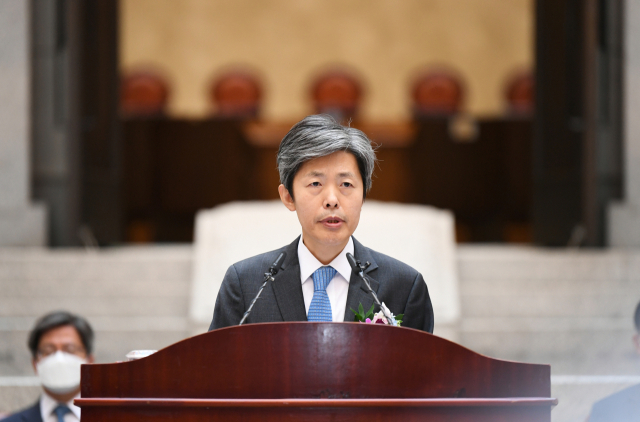 김재형 대법관이 2일 서울 서초구 대법원에서 열린 퇴임식에서 발언하고 있다. 사진 제공=대법원