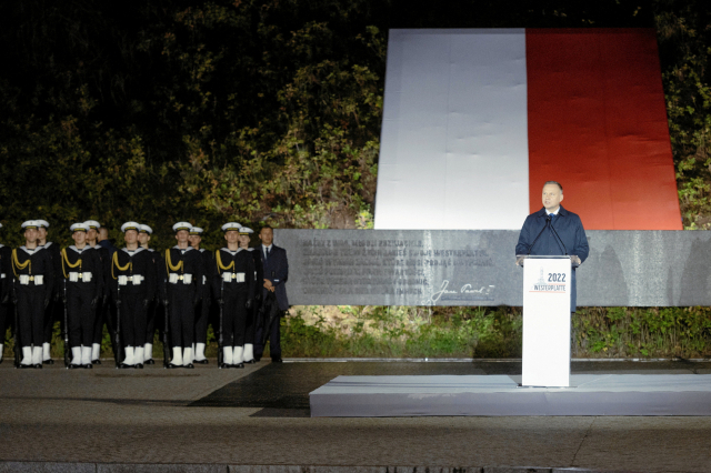 1일(현지 시간) 안제이 두다 폴란드 대통령이 제2차 세계대전 발발 83주년 기념식에서 연설하고 있다. 로이터연합뉴스