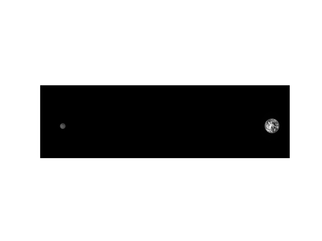 한국형 달 궤도선 다누리가 지난달 26일 오후 2시 지구에서 124만 ㎞ 떨어진 거리에서 찍은 달(왼쪽)과 지구(오른쪽)의 모습. 사진 제공=과학기술정보통신부