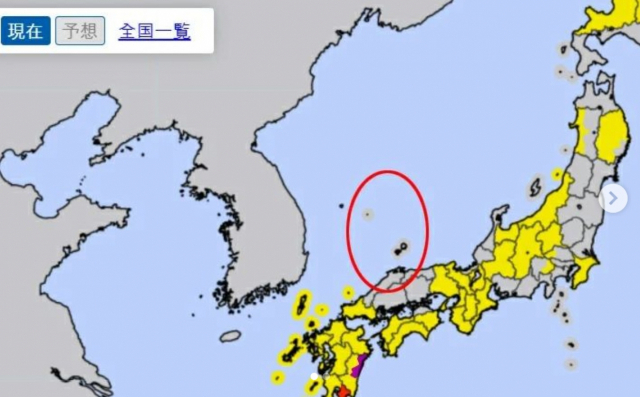 일본 기상청 홈페이지에 독도가 일본 땅으로 표시돼 있다. 서경덕 성신여대 교수 SNS 캡처