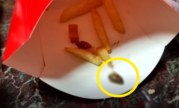 서울 강남의 한 프랜차이즈 햄버거 매장에서 포장한 감자튀김에서 이물질이 발견됐다는 주장이 제기됐다. 사진=TV조선 캡처