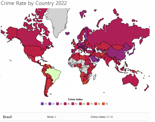 2022 범죄율이 높은 나라 중 브라질이 9위를 차지했다. World Population Review 홈페이지 캡쳐