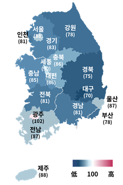 2022년 4분기 지역별 경기전망지수(BSI). 자료제공=대한상의