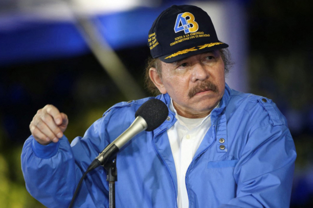 다니엘 오르테가 대통령이 지난 달 28일(현지 시간) 니카라과 수도 마나과의 혁명 광장에서 연설을 하고 있다. AFP연합뉴스