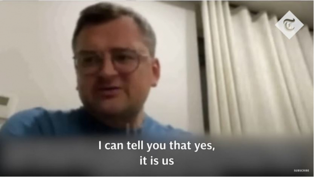 13일(현지 시간) 공개된 드미트로 쿨레바 우크라이나 외무부 장관의 통화 영상.텔레그래프 유튜브 캡처