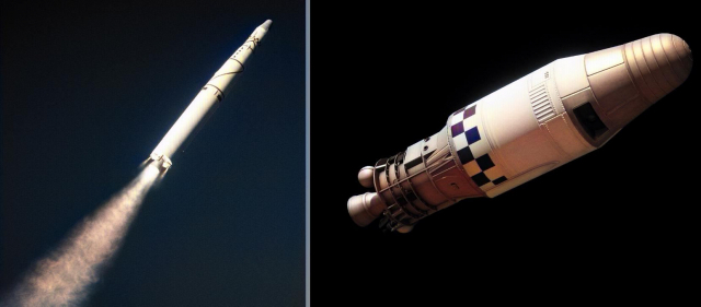 1960년 세계 최초의 정찰위성 'KH-1 코로나'위성을 싣고 우주로켓이 발사되는 모습. 흑백인 원본 사진을 리마스터링해 해상도를 높인 뒤 컬러로 변환한 사진임.