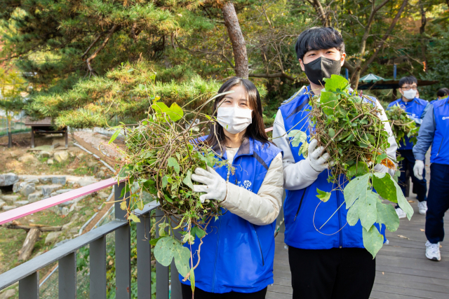 효성화학 옥산공장 임직원들이 24일 청주동물원에서 '동물행동풍부화'를 통한 생물다양성 보전 활동을 펼쳤다. 사진제공=효성