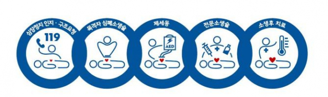 병원 밖에서 심정지 환자의 생존사슬 5단계. 사진 제공=2020년 한국심폐소생술 가이드라인