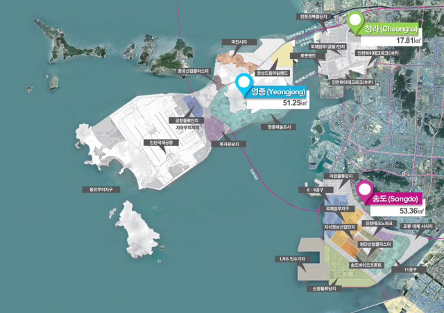 인천경제자유구역 송도·청라·영종국제도시 위치도. 자료 제공=인천경제자유구역청