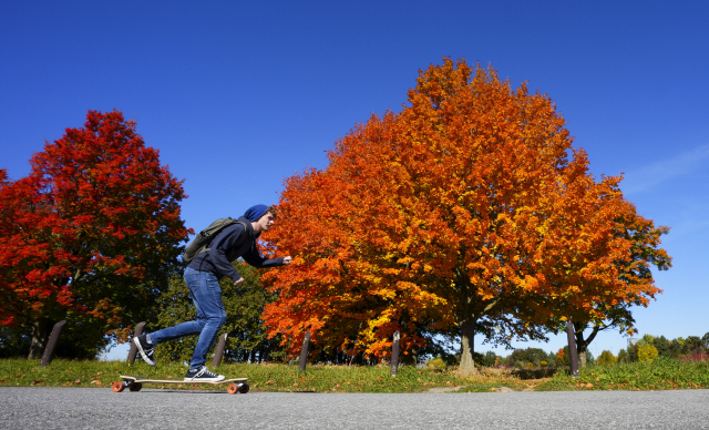 한 시민이 최근 캐나다 오타와에서 스케이트 보드를 타고 있다. AP연합뉴스