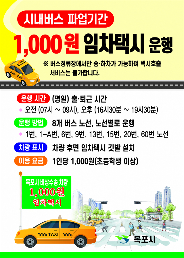 1000원 임차택시 안내문. 사진 제공=목포시