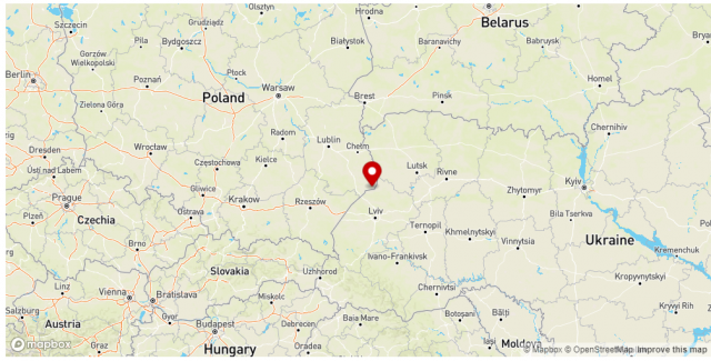 빨간색이 러시아제로 추정되는 미사일 공격을 받은 폴란드 국경마을 위치. 우크라이나와 가깝다. CNN 화면캡처