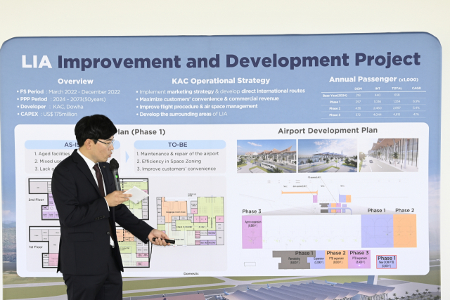 한승규 한국공항공사 해외사업2부장이 17일(현지 시간) 라오스 루앙프라방 공항에서 루앙프라방 공항 개발계획을 브리핑하고 있다. 사진 제공=한국공항공사